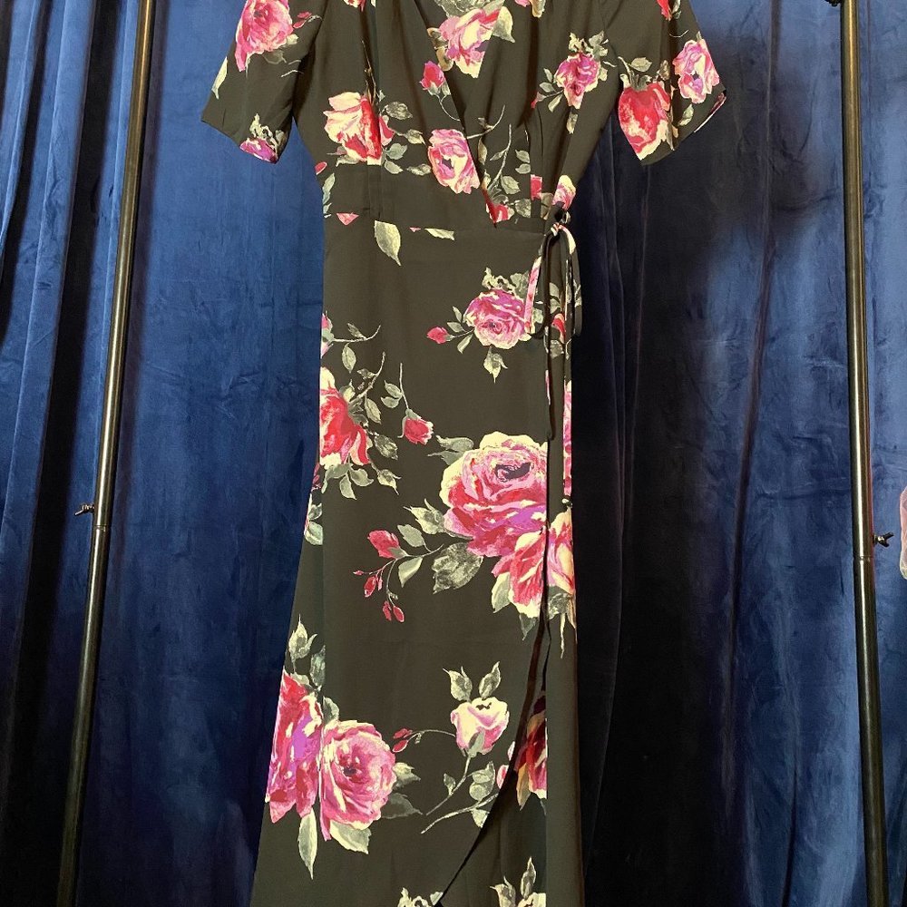 Everly black and pink floral wrap dress, size S